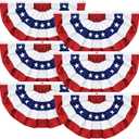 6 Pack 1.5 X 3 FT American Bunting Flag 4th of July Decorations, USA Pleated Fan Flag Fourth of July Patriotic Half Fan Banner 100% Polyester Fourth of July Independence Day Outdoor Decor Memorial Day