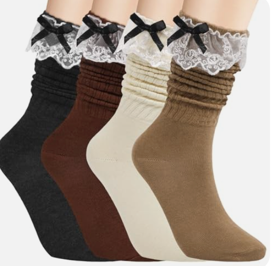 Slouch Socks for Women Long Knee High Socks Khaki, Oatmeal, Caramel & Dark Grey 4XL