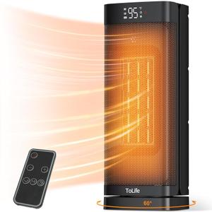 Space Heater Indoor with Thermostat, 16 inch PTC Electric Heater, 60Oscillating, 4 Modes, 12h Timer, 1500W Portable Heater for Indoor Use, Black