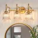 CVKASH 3-Light Bathroom Vanity Light Fixtures Over Mirror,Brushed Gold Modern Vanity Lights with Glass Shade Vintage Wall Sconce for Bedroom Dressing Room Living Room Hallway Cabinet