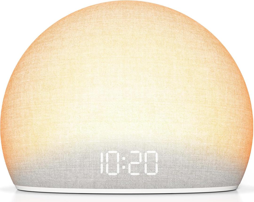 HOUSBAY Sunrise Alarm Clock, White Noise Sound Machine for Bedroom | Natural Wake-Up Light with Gentle Alarm Sounds, 20 Soothing Sleep Aids, Dimmable Display, Screen-Free Design