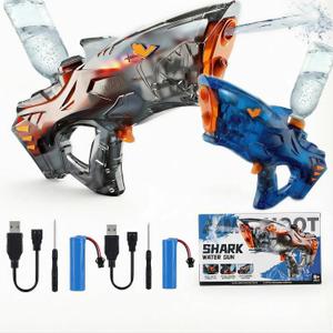 Electric Water Guns for Adults and Kids, 1000 Water Shots, Automatic Squirt Guns with 32Ft Long Range, LED Light, 100% Leakproof, Birthday Gifts, Summer Pool Beach Games, Transparent Blue&Gray