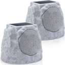 2-Pack Rock Speakers Outdoor Water-Resistant IP44, Multi-Sync Up to 100 Speakers, Solar-Powered Rock Speaker with Light for Patio Garden Party Pool Deck Yard Outside
