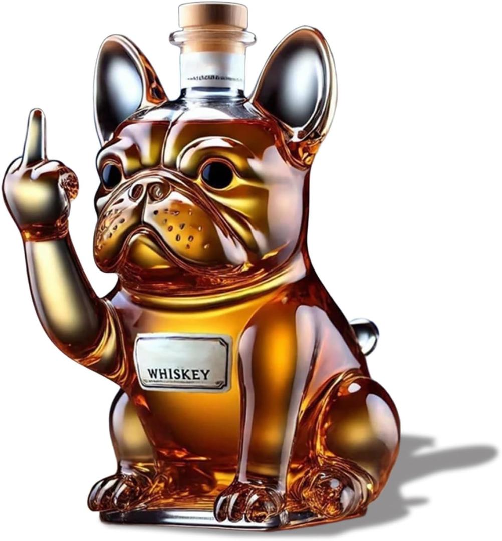 French Bulldog Whiskey Decanter, Decorative Liquor Bottle Holder, 300ML Capacity Glass Decanter, Multi-Purpose Beverage Container, for Men Dad Home Bar