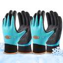 COOLJOB Waterproof Winter Freezer Gloves for Working Gardening Fishing Construction Worker, Double Coated Rubber for Warehouse Cold Refrigeration House, 2 Pairs Small Blue