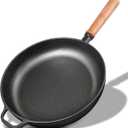 12" Cast Iron Skillets with Removable Wooden Handle, Pre-Seasoned Frying Pan for Stove, Oven, Grill & Campfire Cooking (1, 12")
