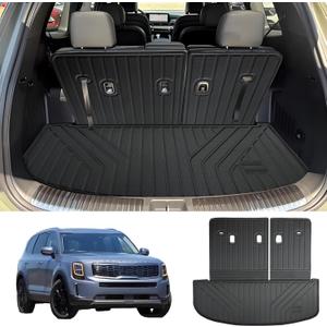 Cargo Mat Compatible with 2020-2025 Kia Telluride Cargo Liner Trunk Mat- Custom Fit Trunk Liner + Backrest Protector, All-Weather Non-Slip AccessoriesTrunk Mat & Velcro Backrest Mat