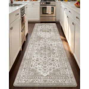 Color&Geometry Kitchen Floor Mats Anti Fatigue, Cushioned Boho Rugs,Waterproof Non Slip Kitchen Runner for Sink, Standing Mats for Office,24"x87",Beige, 87"l X 24"w X 0.4"th