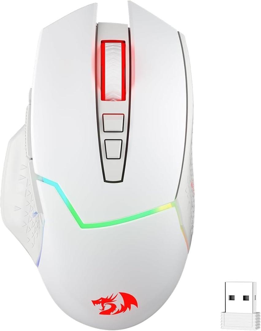 Redragon M690 PRO Wireless Gaming Mouse, 8000 DPI Wired/Wireless Gamer Mouse w/Rapid Fire Key, 8 Macro Buttons, Ergonomic Design for PC/Mac/Laptop, White