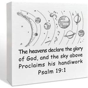 Christian Bible Verse Space Planets Baby Boy Nursery Room Wood Box Decor Sign, Religious Faith Christian Space Themed Toddler Room Decorations for Baby Boys