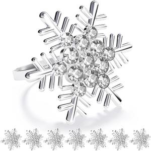 ZeeDix Christmas Silver Snowflake Napkin Rings Set of 8, Napkins Ring for Dinning Table - Rustic Dinner Tables Decoration for Wedding Receptions Christmas Thanksgiving Holiday Party Dinner Parties