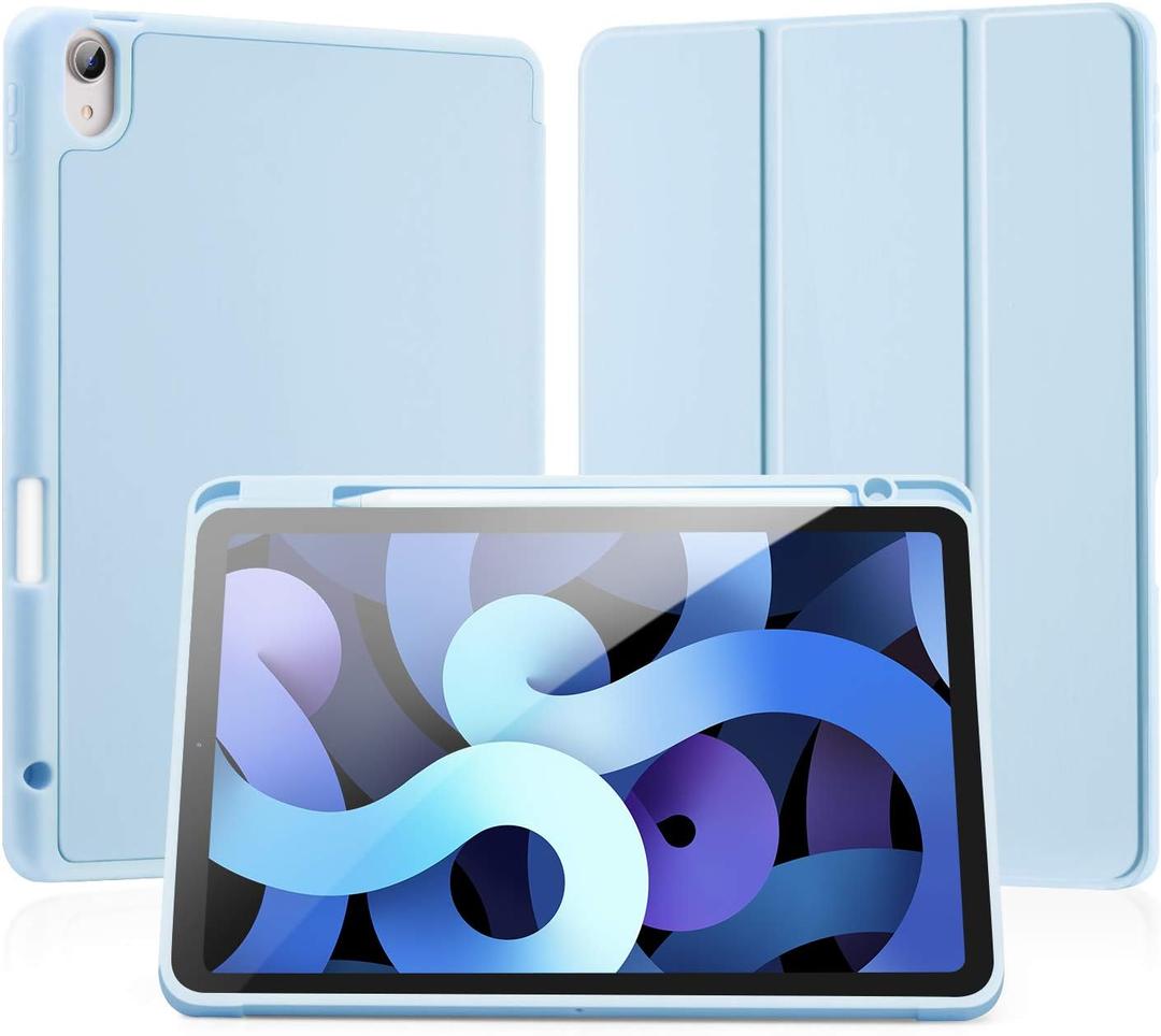 LovRug for iPad Air 11 Inch Case (M2) 2024, iPad Air 5th Generation Case 2022/iPad Air Cases 4th Generation 2020 10.9 Inch with Pencil Holder, Soft TPU Back Smart Protective Cover (Light Blue)