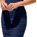 PRETTYGARDEN Wedding Guest Dress 2025 Summer Off Shoulder Ruched Elegant Sexy Bodycon Homecoming Cocktail Party Midi Dress (Large, Navy)