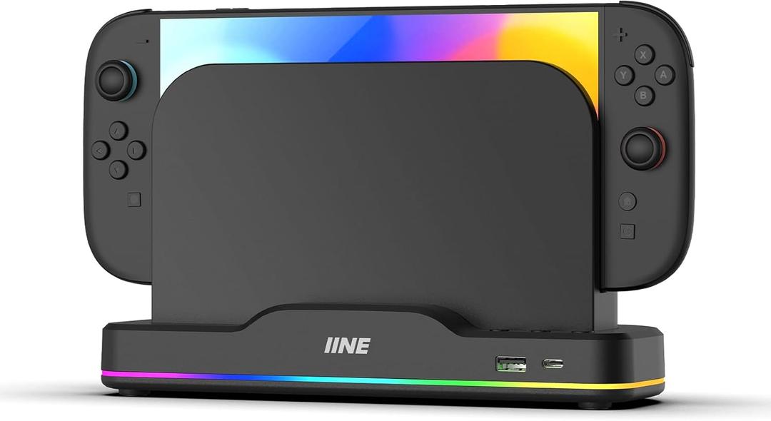 IINE Cooling Fan for Switch 2, Dual-Fan Cooling with Adjustable RGB Lighting, USB Expansion, Plug & Play Dock Cooler for Enhanced Console Performance (Dock Version)