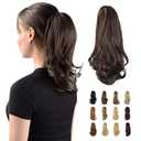 Sofeiyan 13" Ponytail Extension Long Curly Ponytail Clip in Claw Hair Extension Natural Looking Synthetic Hairpiece for Women, Dark Brown