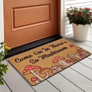 CiyvoLyeen Mushroom Welcome Doormat, Funny Front Door Mat Coir Rug Indoor Outdoor Entrance Porch Carpet Fungi Cottage Home Decor Cottage Housewarming Gift 17x29.5 Inches (Brown)
