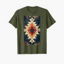 Port Company Retro Geometric Native Vintage Bohemian Ethnic T-Shirt Olive Green L