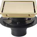 SISEHO 6 Inch Square Invisible Shower Floor Drain Gold, Detachable Bathroom Floor Drain Flange, Insert Tiles for Filtering in The Grille Plate Cover, SUS304 Stainless Steel Wire Drawing