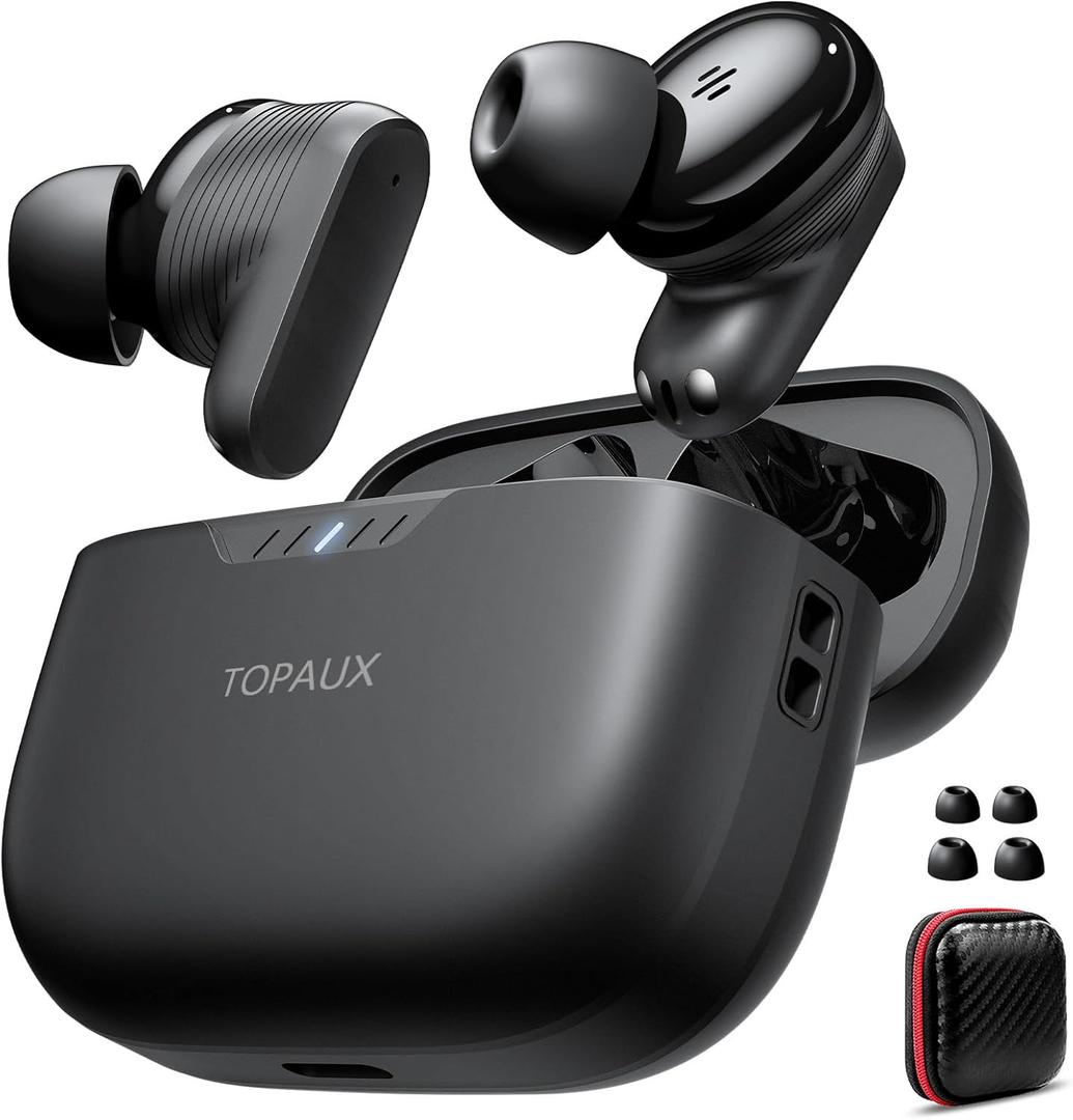 TOPAUX Wireless Earbuds Bluetooth 5.4 Headset HiFi Deep Bass Ear Buds Noise Canceling in-Ear Headphone Cordless Earphone for iPhone 17 Pro Max 16 16e 15/Samsung A16 A17 S26 S25 S24/Pixel 10 9