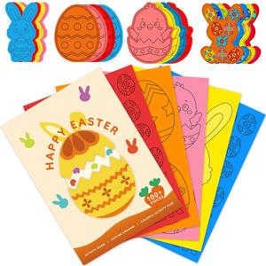 100+ Pieces Easter Foam DIY Craft Kit with Double-Sided Punch-Outs - Bunnies, Eggs, Carrot, Chicks for Easter Decorations Projects, Bulletin Boards, Easter Day, Spring Party Fun