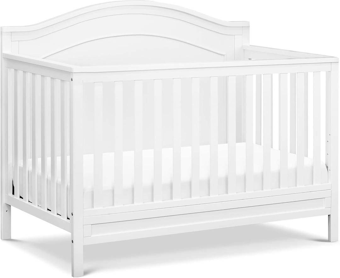 Davinci Charlie 4-in-1 Convertible Crib - GREENGUARD Gold Certified - Converts from Baby Crib to Toddler Bed, Daybed, and Full-Size Bed Effortlessly - 4 Adjustable Heights - Wooden White Baby Bed