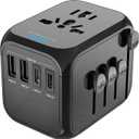 GLAMFIELDS Universal Travel Adapter Worldwide All in One International Wall Charger AC Plug Adaptor with 2 USB-C and 2 USB-A Ports for 200+ Countries 100V-250V (EU UK USA AU Plug) Black