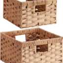 Lifewit Handwoven PP Wicker Storage Basket, Waterproof Imitation Rattan Basket with Built-in Handles, Rectangle Baskets for Organizing Shelves, Pantry, Burlywood, 2-Pack (Large+Medium)