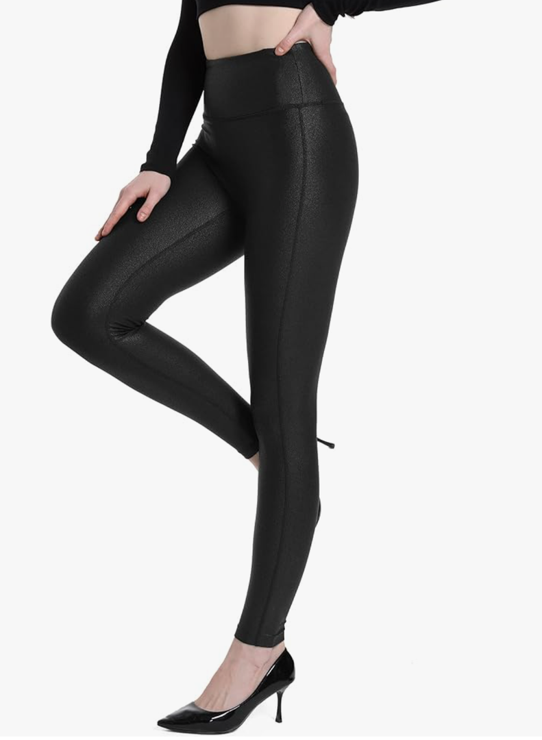 Women's Faux Leather Leggings Stretch High Waisted Shiny Leggings Leather Pants Pleather Leggings Yoga Pants Size S