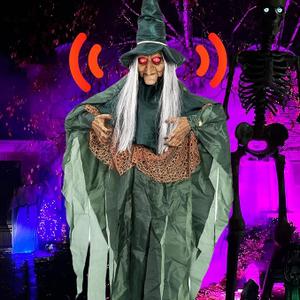 Halloween Decorations Outdoor Halloween Animatronics Motion Activated 6Ft Creepy Hanging Witch with Light-up Eyes Haunted House Prop Décor Indoor