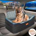 Dog Car Seat Large Size Dog, Washable Large Dog Car Seat, Detachable Memory Foam Pet Car Seat, Dog Booster Car Seat for Large Dogs 60 lbs, with 2 Dog Seat Belt and Dog Blankets (Black)