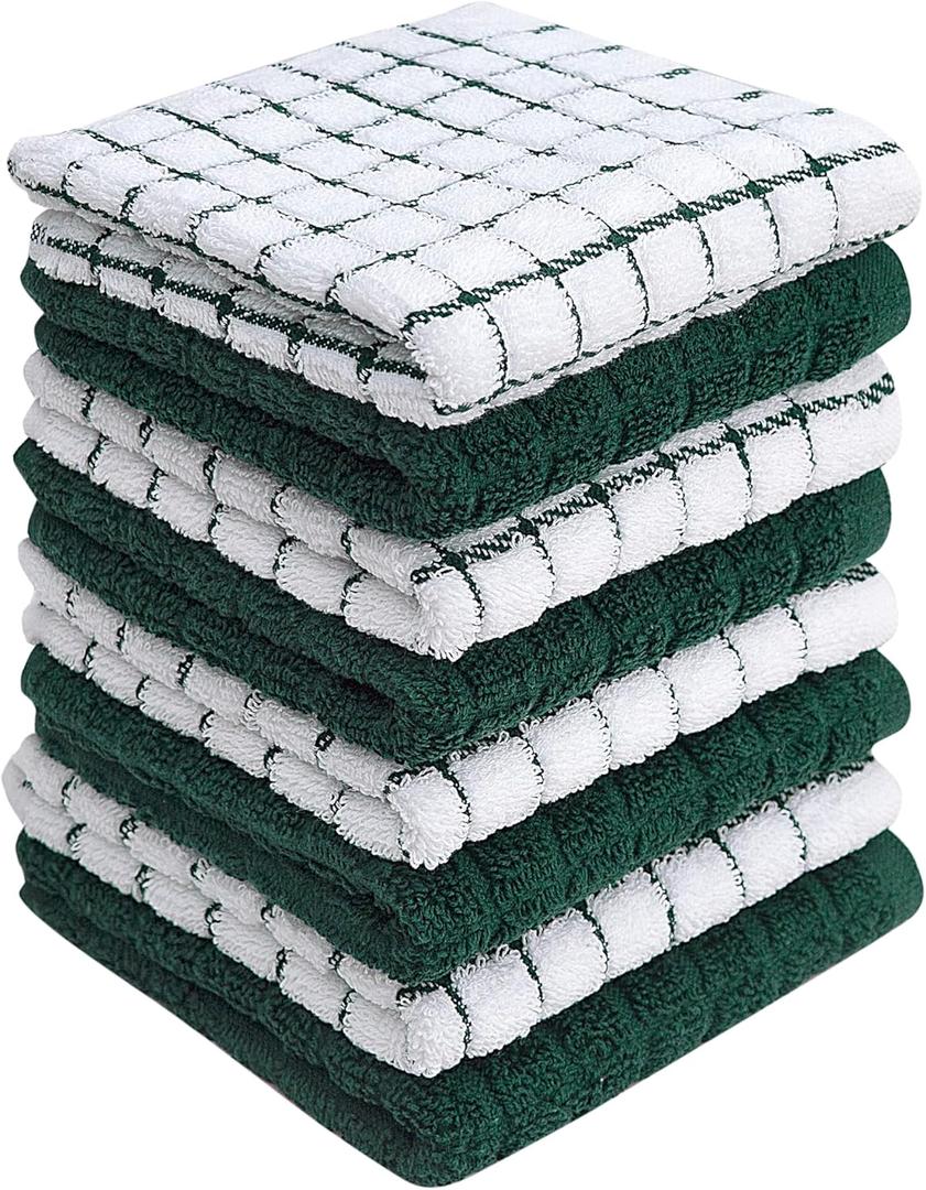 Bumble Dish Cloths (8 Pack) | 12" x 12" | 100% Cotton Kitchen Towels | 405 GSM | Soft, Highly Absorbent & Durable Dish Towels for Kitchen | Green