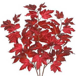 3Pcs Fall Decor Artificial Maple Leaves Branches Fake Fall Leaves Stems Plants Faux Maple Shrubs Leaf Bushes for Home Kitchen Decor Autumn Thanksgiving Fireplace Festival Party Decorations Light Red