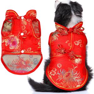 Dog New Year Costume Chinese Knot Buttons for Dog Puppy Chinese Style Tang Suit Pet Spring Festival Satin Clothes Vest Tang Dynasty Winter Coat(M)