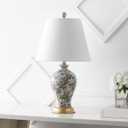 JONATHAN Y 24" Multi-Colored/Gold French Country Ceramic Floral Urn Table Lamp, White Linen Shade, Chinoiserie Ginger Jar Bedside Lamp for Living Room Bedroom, LED Bulb JYL3009A