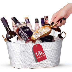 18 Stainless Steel Beverage Tub - 5 Gallon - Gold Handles & Shovel Included - Holds 30 Bottles & Stays Cold for Hours - Use as Wine Bottle Chiller to Beer Bucket Holder - Leak Proof (Gold)