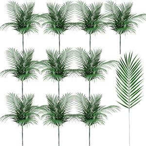 Jutom 100 Pcs 25 Inch Artificial Palm Leaves Decor Large Tropical Faux Plants Plastic Fronds Fake Palm Branches Tree Leaves for Sunday Tree Vase Jungle Beach Party Wedding Decoration