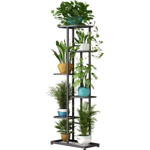 LINZINAR Plant Stand Indoor Outdoor Metal 6 Tier 7 Potted Multiple Flower Pot Holder Shelf Planter Display Shelving Unit for Patio Garden Corner Balcony Living Room (6 Tier 7 Potted, Dark Grey)