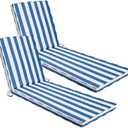 Iheqard Chaise Lounge Cushions Outdoor Set of 2, 71"x22"x3" Patio Lounge Chair Furniture Cushions with Washable Covers for Pool, Patio, Lawn (Sky Blue White Stripes, 4 Pcs)