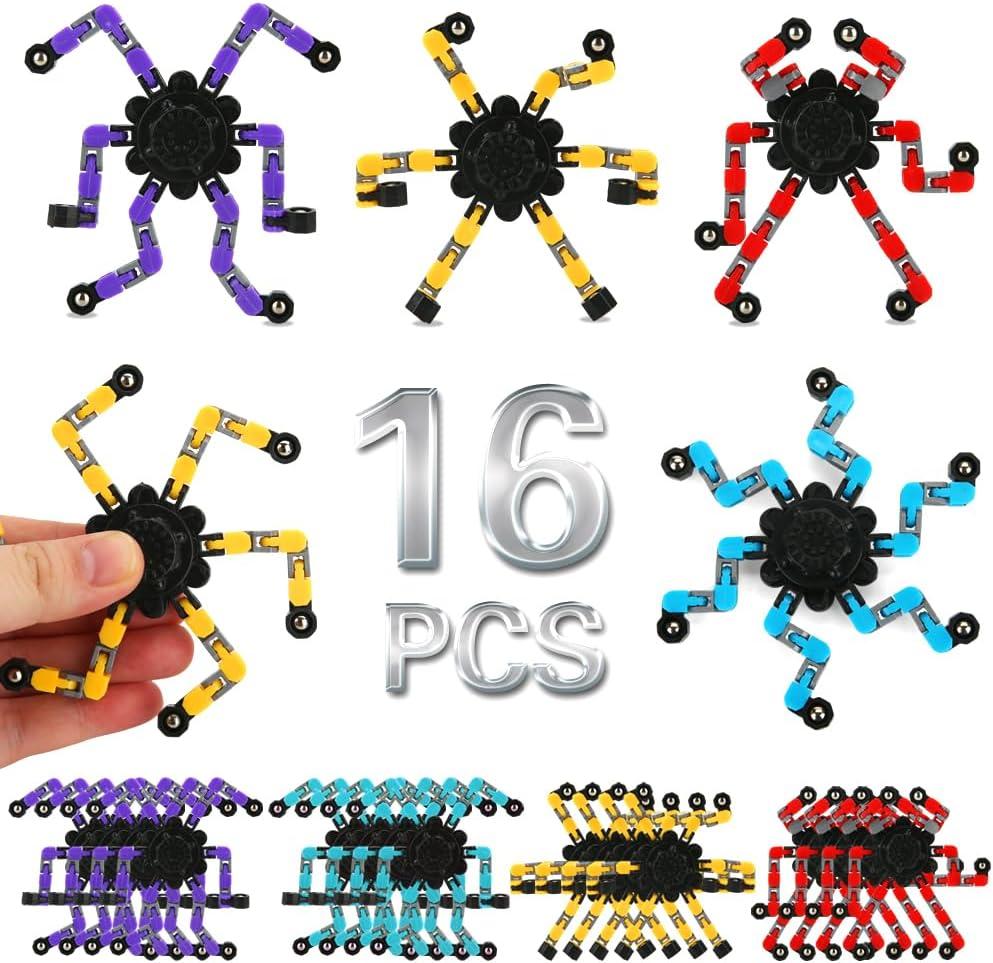 16 Pack Fidget Spinners Deformable Stress Relief Sensory Toy Robot Spinner DIY Mechanical Spiral Twister Creative Chain Gyro Toy for Goodie Bag Stuffers Party Favors Gift Prizes Novely Anxiety Toys