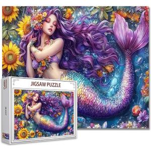 1000 Piece Jigsaw Puzzles for Adults,Beautiful Purple Mermaid Jigsaw PuzzlesDreamlike Female Mermaid Scenery PuzzleChallenging Family Activity for Game NightsWoman Puzzle Decor
