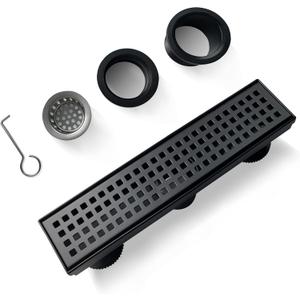 TECFORG 12 Inch Black Rectangular Shower Drain with Removable Quadrato Pattern Cover Grate Accessories and SUS304 Stainless Steel CUPC Certificate (12 inch)