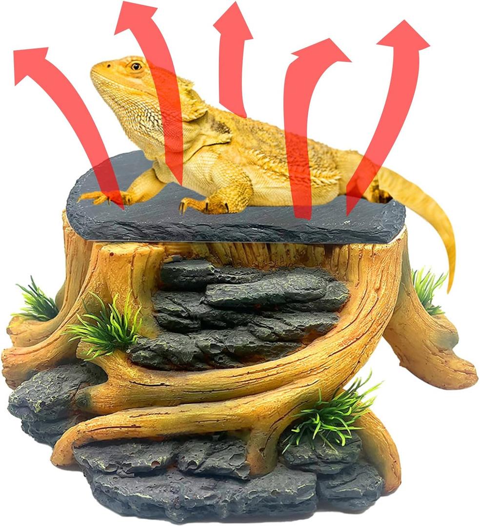 GXSDJ Bearded Dragon Basking Platform, Reptile Hide Cave with Heat Storage Slate Stone, Leopard Gecko Basking Rock Climing Decor for Turtle, Ball Pythons, Lizard, Snake, 7.7×4.7×2 inch