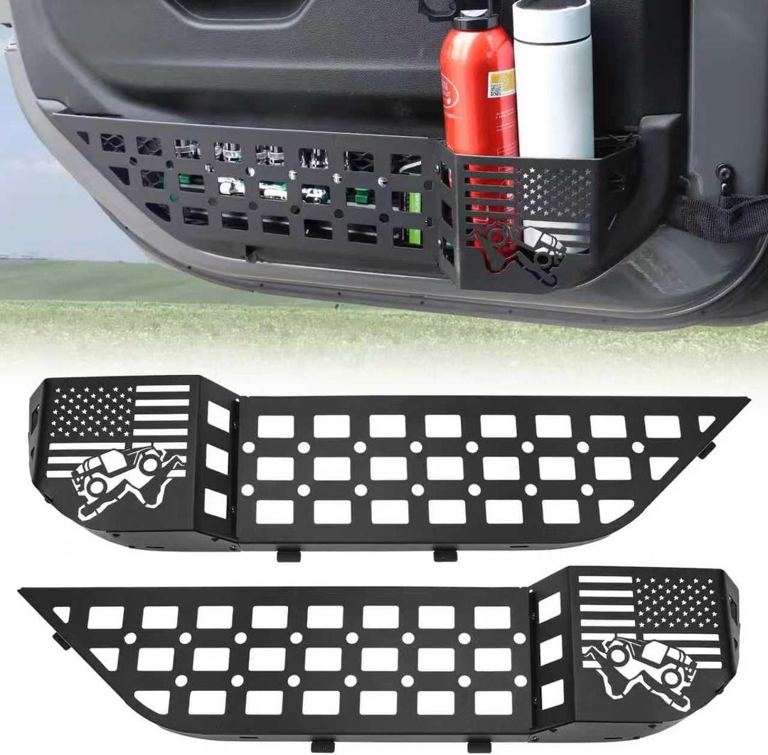 HOCHO Fit for Jeep Door Storage Pockets, Upgraded +40% Storage Space Aluminum Front Door Storage Fit for Jeep Wrangler JL Accessories JLU 2018-2025 & Jeep Gladiator Accessories