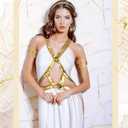 Hicarer 7 Pcs Halloween Greek Athenian Women Costume Accessories for Woman Include Toga Athenian Crown Arm Bracelet Earring (Yellow)