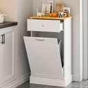 GAZHOME 10 Gallon Tilt Out Trash Cabinet, Upgrade Wooden Free Standing Recycling Trash Cabinet with Hideaway Drawer(White), Single Door - 10 Gallon