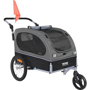 VEVOR Dog Bike Trailer, Supports up to 66/88/100 lbs, 2-in-1 Pet Stroller Cart Bicycle Carrier, Easy Folding Cart Frame with Quick Release Wheels, Universal Bicycle Coupler, Reflectors, Flag