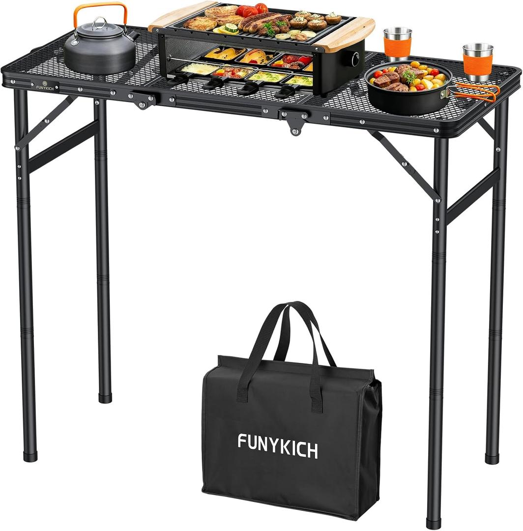 3ft Folding Grill Table 35.4''x15.7'', 3 Adjustable Heights Max 29.4''