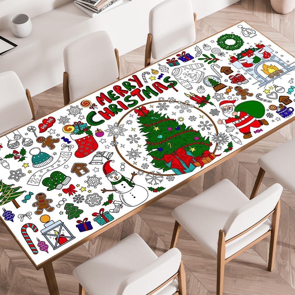 Christmas Crafts for Kids, Christmas Games, Activities, Coloring Tablecloth, Gifts, Poster, Banner, Party Favors for Family or Classroom - Holiday Xmas Party Decorations