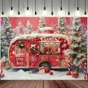 Christmas Winter Red Truck Snowscape Photography Background Merry Christmas Cane Candy Banner Decor Winter Snow Scene Merry Christmas New Year Eve Party Backdrop (5x3feet)