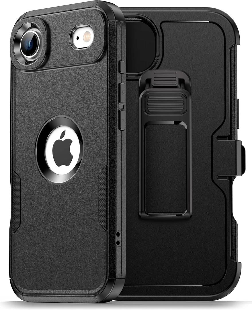 for iPhone Air Magnetic Case with Blet Clip Hoslter,Compatible with Magsafe,2X Screen Protector,Heavy Duty Protection,Rugged & Durable Phone Cover for iPhone Air Case,Black